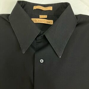 Milano Uomo Mens Black‎ Button Dn Long Slv Shirt 16.5 34/35